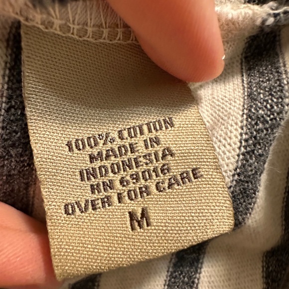 Ruff Hewn Long Sleeve shirt. Tan with Gray horizontal stripes. Drawstring bottom - Picture 3 of 8